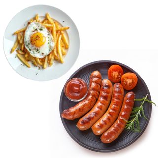 Huevos fritos, patatas y costillas 