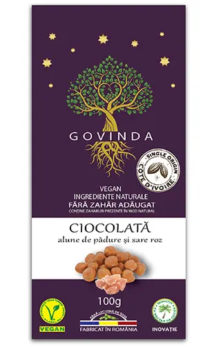 Ciocolată vegană alune de pădure și sare roz