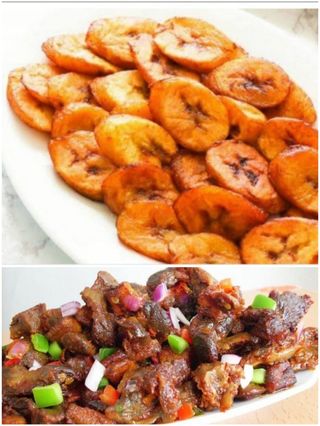 1/2 kg dry fried goat's meat with plantain 