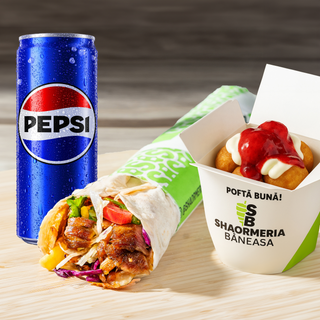 Meniu Shaorma Mix(Pui-vita-curcan-oaie) cu Desert si Pepsi/Apa