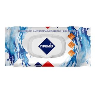 Серветки вологі «Премія» з Д-пантенолом антибактеріальні (60шт/уп)
