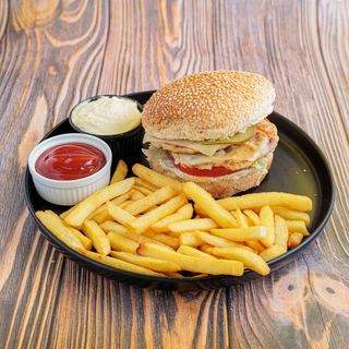 Happy Chicken burger + pomfrit 200g