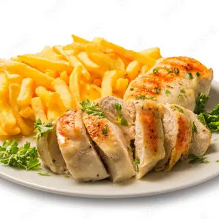 Pollo con patatas fritas