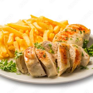 Pollo con patatas fritas