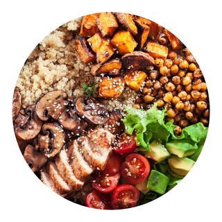 Салат-боул з грибами, бататом та куркою (480г)