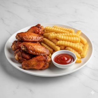 Alitas de pollo (6 uds.) y ptatas frita