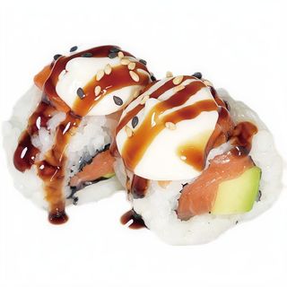 833.uramaki de salmón flameado cubierto con nata ( 8uds)
