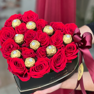 Flower box u obliku srca sa ferero roshe kuglicama