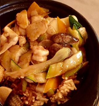 Riso in crosta ai frutti di mare