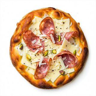 Pizza le bianche pistacchi e mortadella