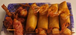 29 - Espetada de Gambas e Bacon e Crepe de Legumes