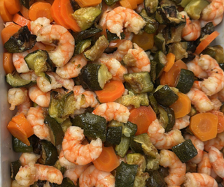 Mazzancolle sgusciate con verdure