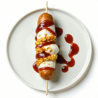 Corn dog con ketchup