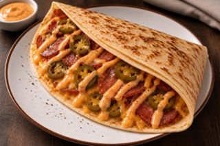 Naleśnik mocarny- z serem cheddar, salami, jalapeño i sosem sriracha mayo