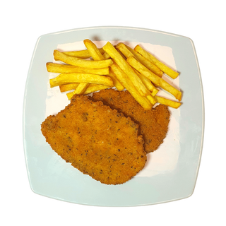 Pechuga apanada con patatas fritas 