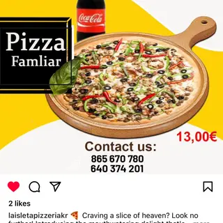 Menú Pizza Familiar