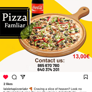 Menú Pizza Familiar