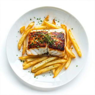 Filete de merluza al horno con patatas fritas