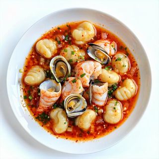 Gnocchi di pesce in salsa di crostacei