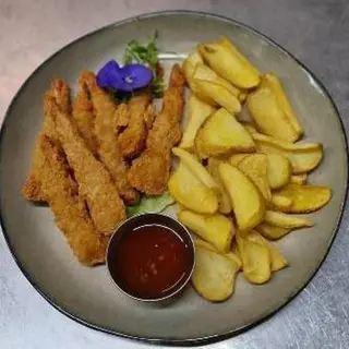 Creveti in panko cu cartofi dippers si sos de usturoi (350 gr)