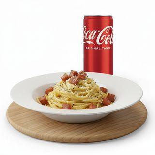 Spaghetti alla carbonara + Lattina Coca-Cola