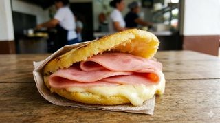 Arepa De Jamón York Y Pollo