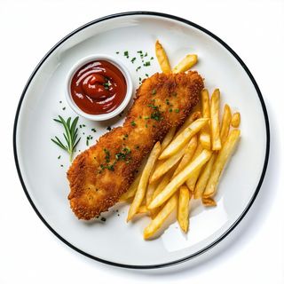 Cotoletta di pollo al piatto con patatine fritte