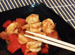 61 Gamberi con bambù e funghi