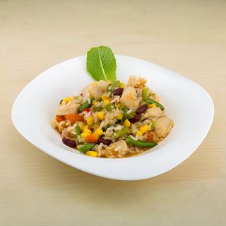 Пилешко по мексикански с ориз и зеленчуци (400г)