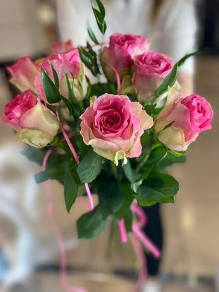 9szt - różowa róża, średnia