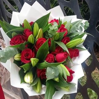 Lilies and Red Roses