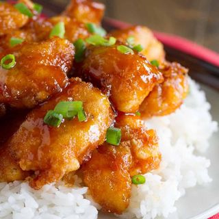 Sweet And Sour Chicken Served With Rice Or Noodles