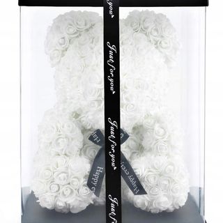 Miś z różyczek biały XXL