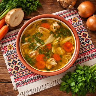 Supa de pui cu taitei din faina integrala si legume