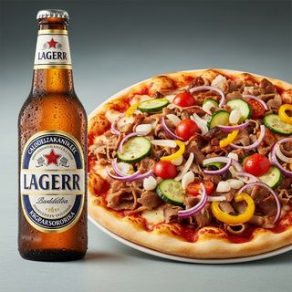 Pizza kebap con birra Moretti 66 cl 