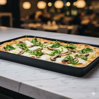 Funghi porcini, mozzarella e rucola in teglia