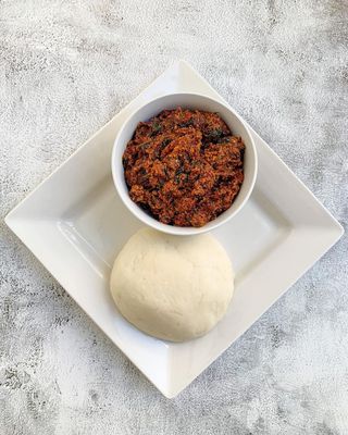 Egusi Soup +1 Pounded yam + 1 beef