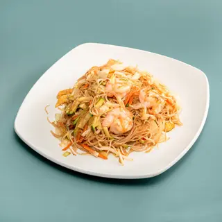 Spaghetti di riso con gamberi