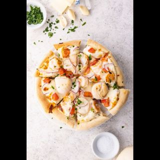 Seafood Pizza with fries