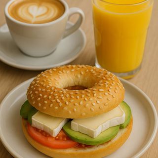 Bagel Avocado + Café + Zumo