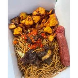 Noodles, Plantain, Egg and Sausage