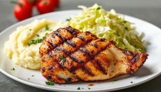 Pulpa de pui dezosata la gratar cu piure si salata de varza