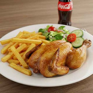 Fried chicken (half), Chips & a Coca-Cola Original 350ml PET