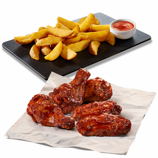 Aripioare Bbq 5 bucati + wedges & sos