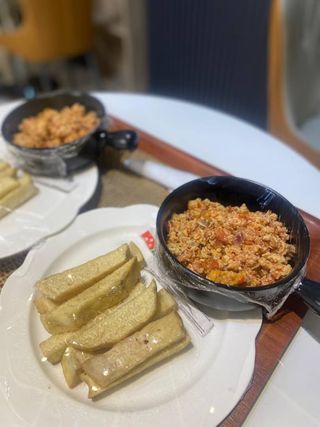 Fried Yam & Egg Sauce