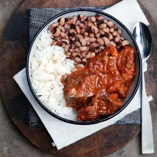 White Rice, Beans , Fish And Stew