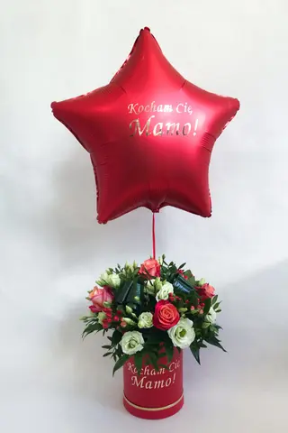 Flowerbox/Box kwiatowy WIELKA MIŁOŚĆ DLA MAMY + balon 
