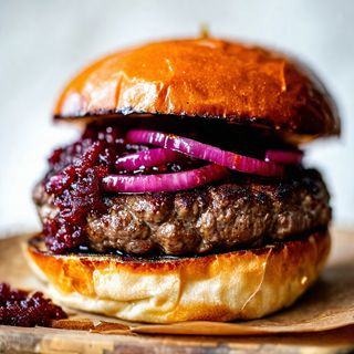 Burger sa marmeladom od crvenog luka