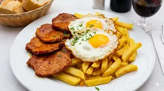 Plato De Pechuga De Pollo, 2 huevos, patatas