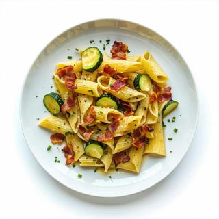 Mezze maniche con zucchine e guanciale